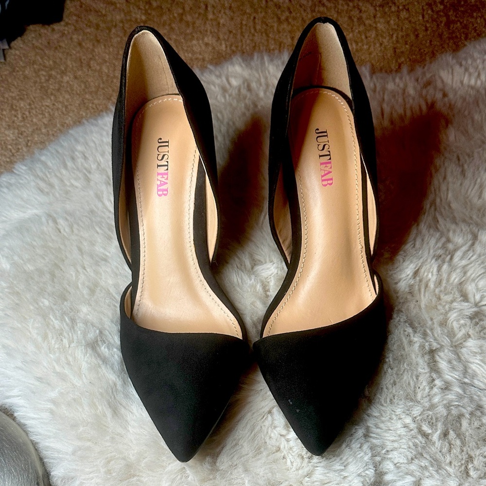 JustFab Black Suede Heels with Pointed Toe